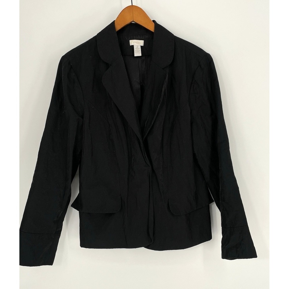 CHICO'S Womens Size 2 M/L Black Metallic Open Blazer Jacket with‎ Topstitching